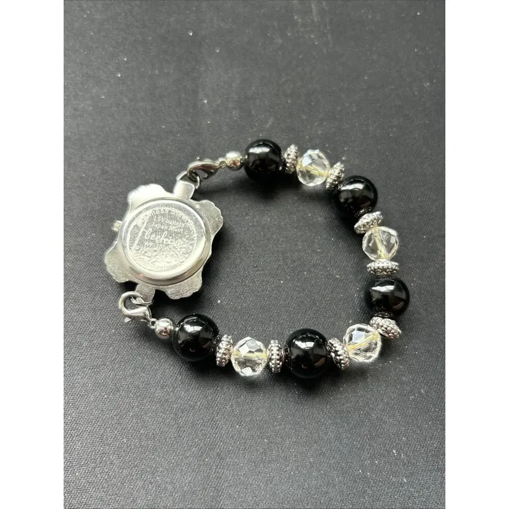 Swap Dark Silver Tone Beaded Band Women’s Quartz Watch